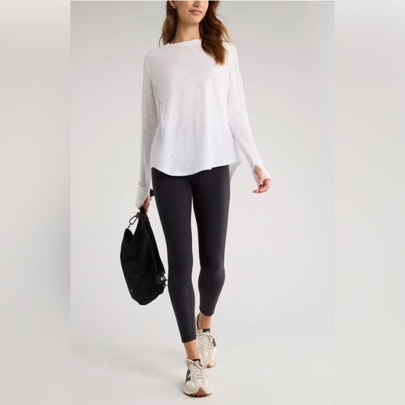 Zella Tops - Zella - White Crew Neck long sleeve T-shirt with thumb hole cuffs.